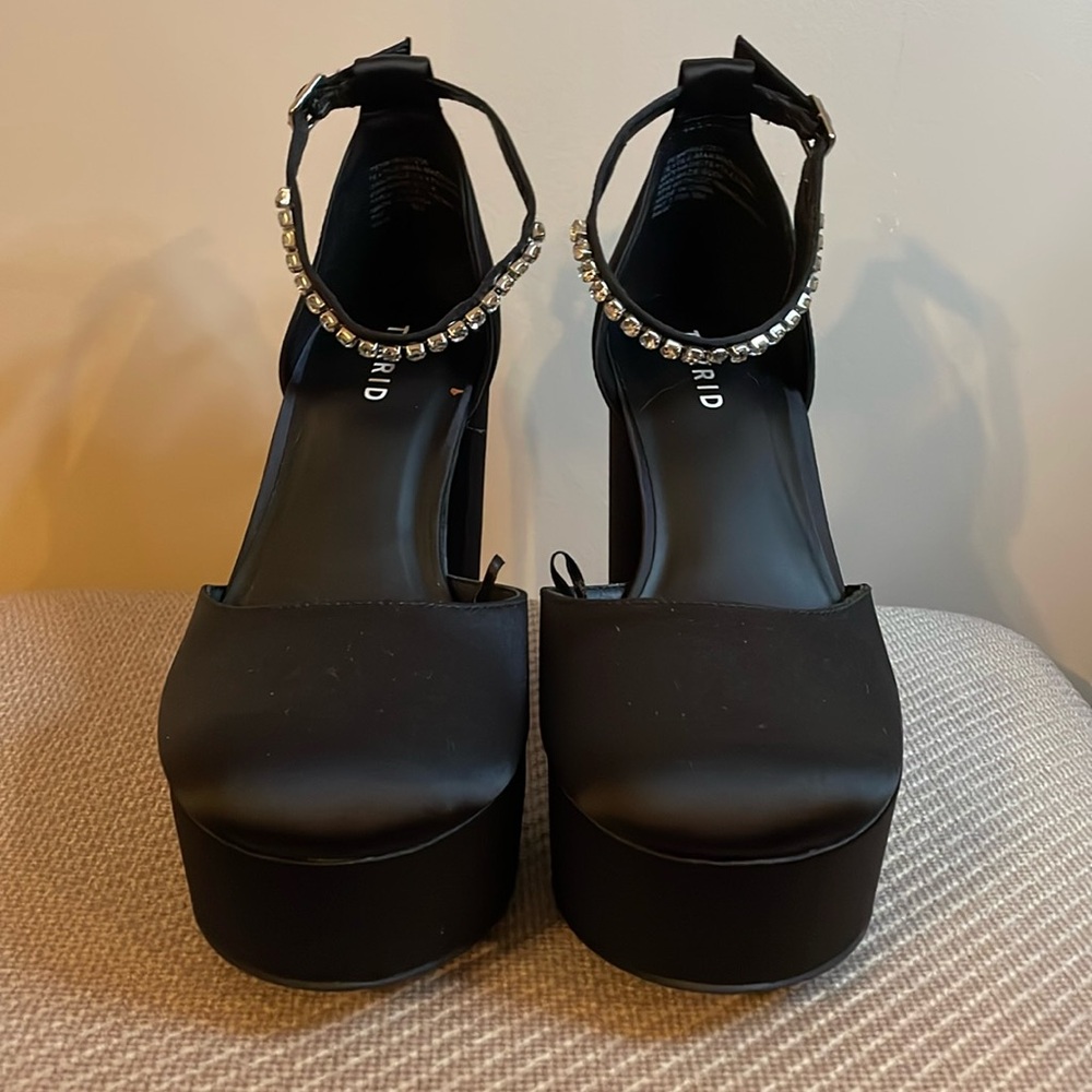 Torrid Black Platform Heels with Rhinestone Ankle Strap